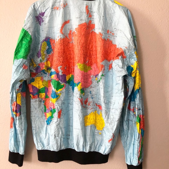 TY-breakers world map windbreaker vintage bomber Jacket 90's - Picture 9 of 12